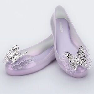 Mini Melissa Lavender Flats with Silver Butterfly- Size 11
